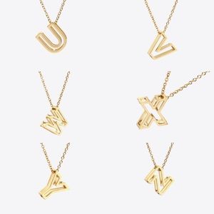 U-Z Name Initial Alphabet Letter Pendent Gold Stainless Steel Necklace